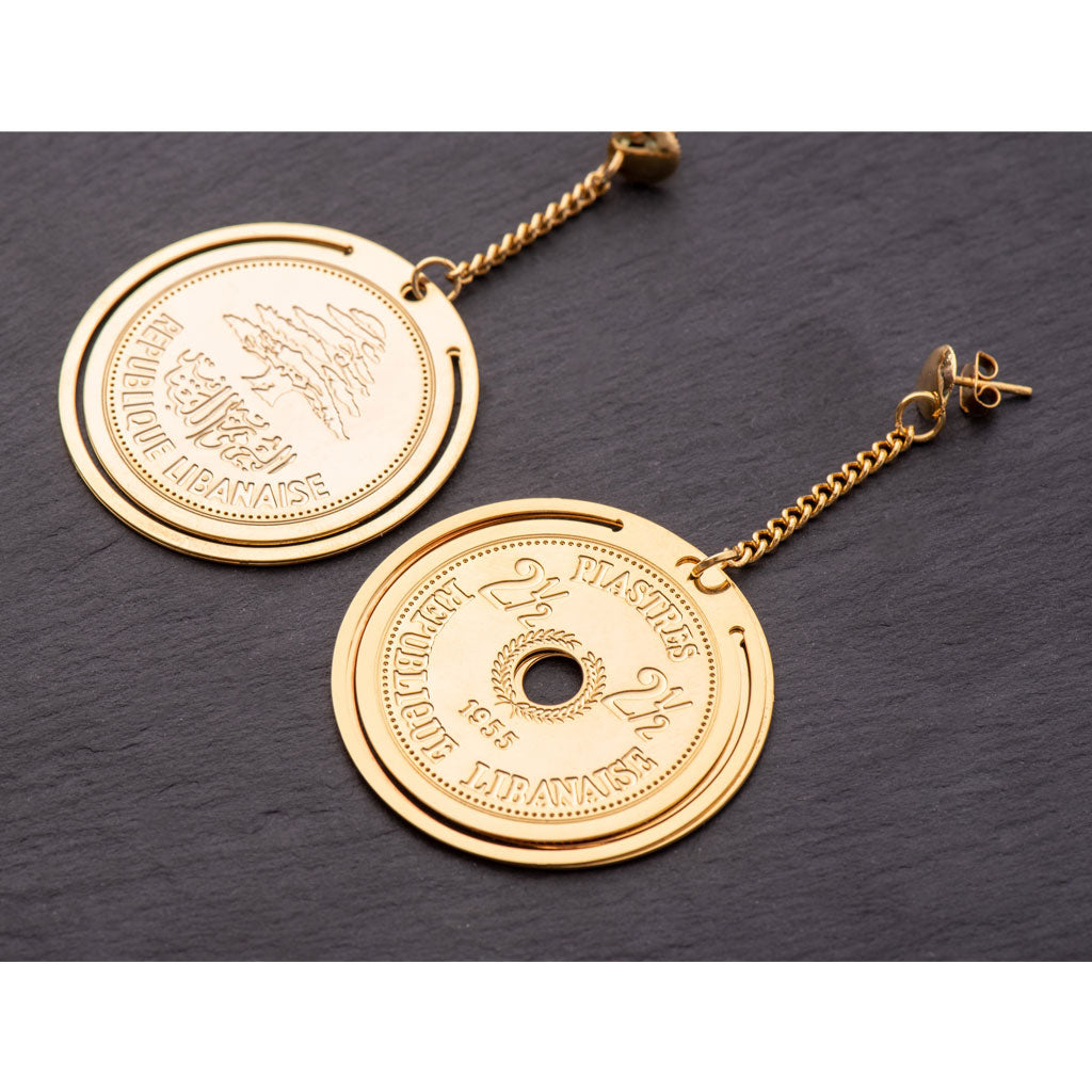 The Lebanese Coin earrings - Cedar Coin & Circular 2.5 Piastres